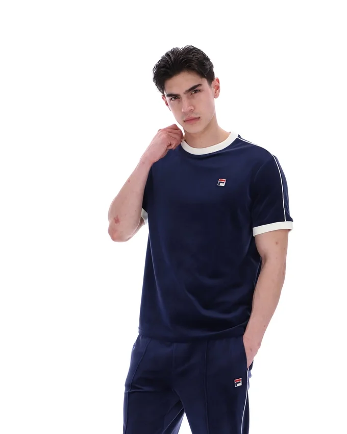 Camiseta Basilio de terciopelo azul marino de Fila