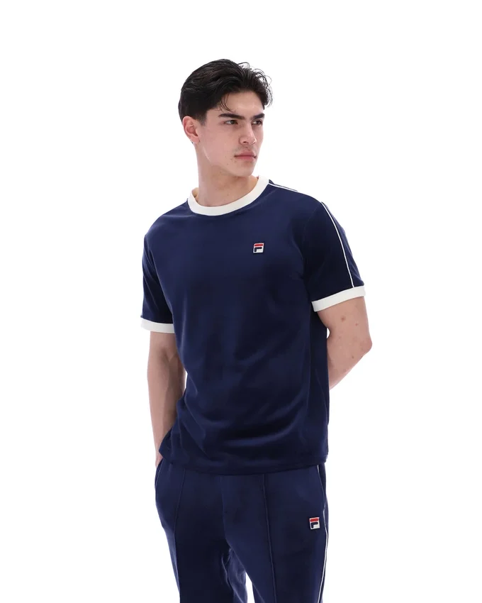 Camiseta Basilio de terciopelo azul marino de Fila