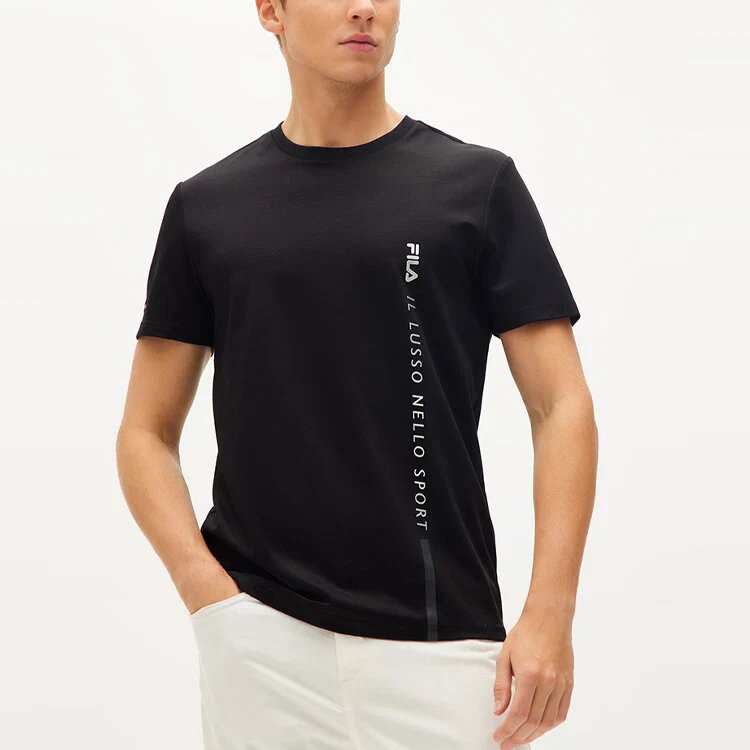 Camiseta de cuello redondo holgada con logo de letras, pantalones cortos, para hombre, color negro