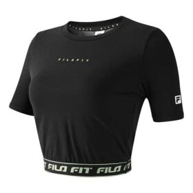 Camiseta de manga corta para yoga y gimnasio con letras impresas «Negro»