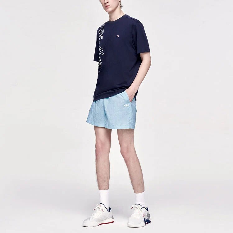 Camiseta de pantalones cortos de punto con letras impresas, azul