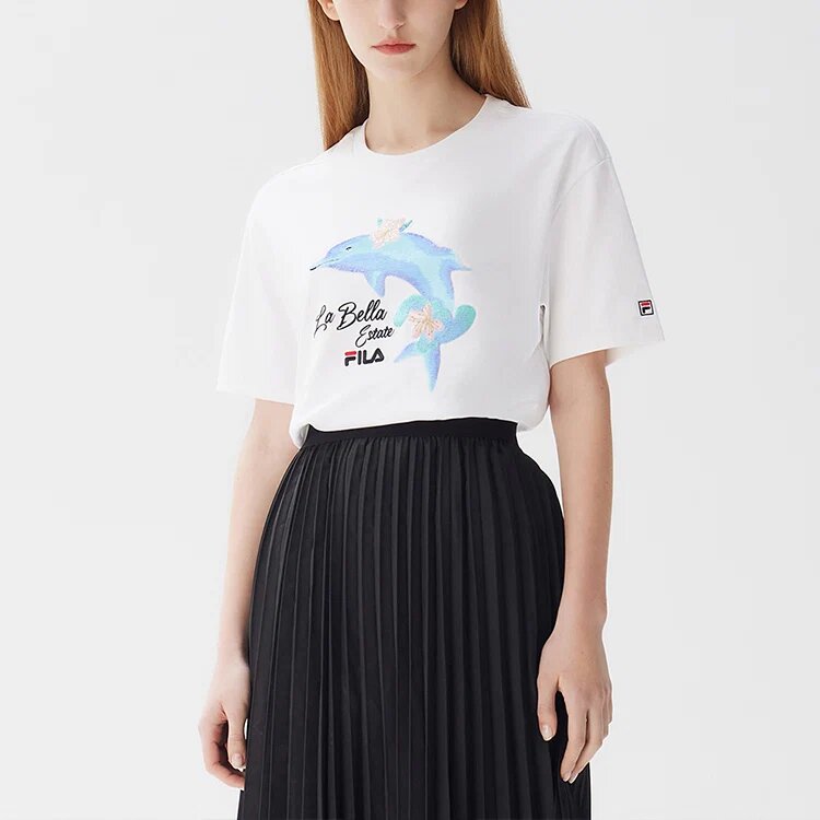 Camiseta de pantalones cortos deportivos casual con estampado de delfines, color blanco
