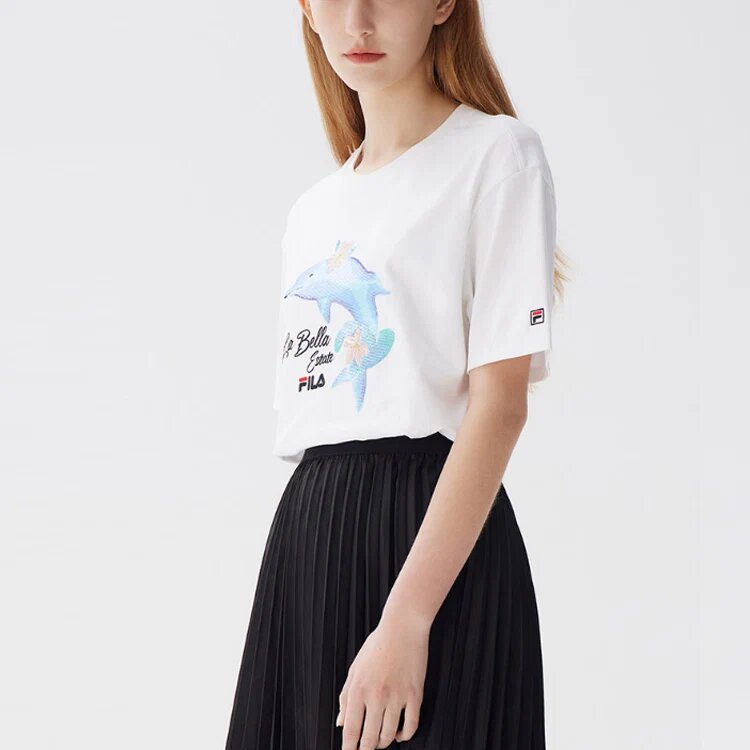 Camiseta de pantalones cortos deportivos casual con estampado de delfines, color blanco