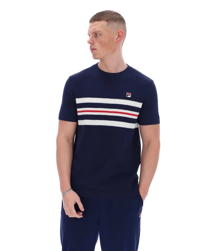 Camiseta de punto con rayas de malla Gerardo de Fila en azul marino