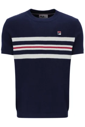Camiseta de punto con rayas de malla Gerardo de Fila en azul marino
