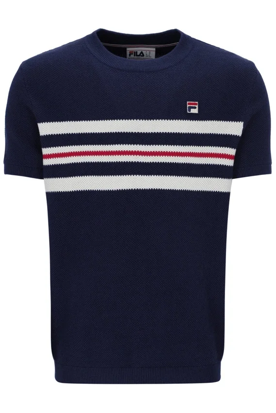 Camiseta de punto con rayas de malla Gerardo de Fila en azul marino