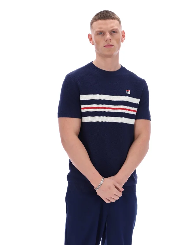 Camiseta de punto con rayas de malla Gerardo de Fila en azul marino