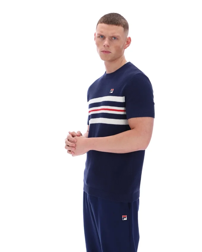 Camiseta de punto con rayas de malla Gerardo de Fila en azul marino