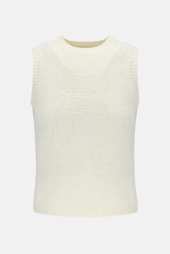 Camiseta de punto corta en color blanco roto