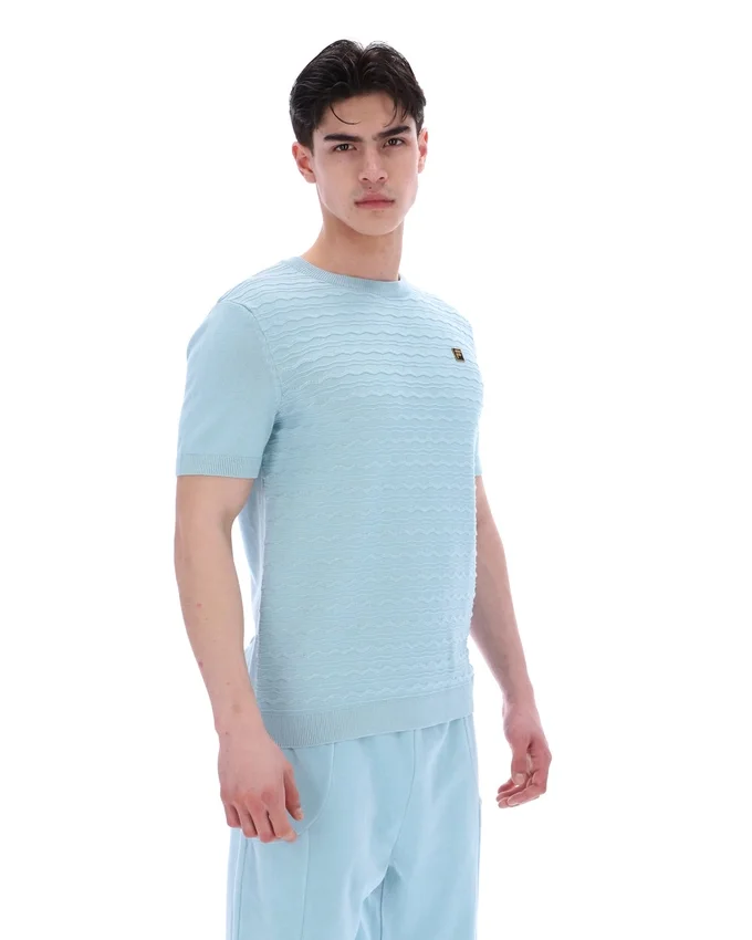 Camiseta de punto texturizado Don en azul Sterling