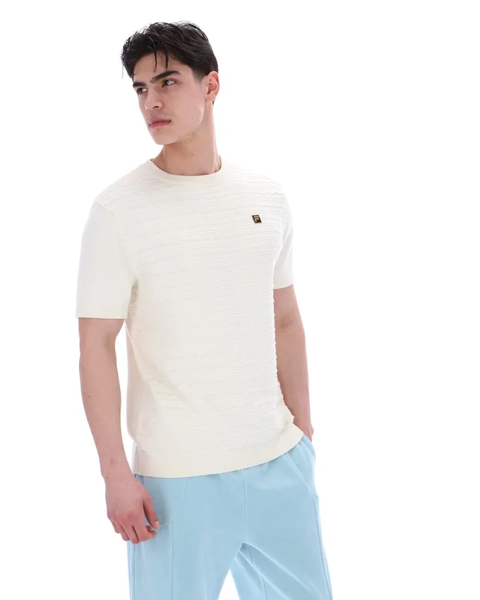 Camiseta de punto texturizado «Don» en color leche de coco