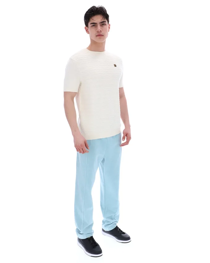 Camiseta de punto texturizado «Don» en color leche de coco