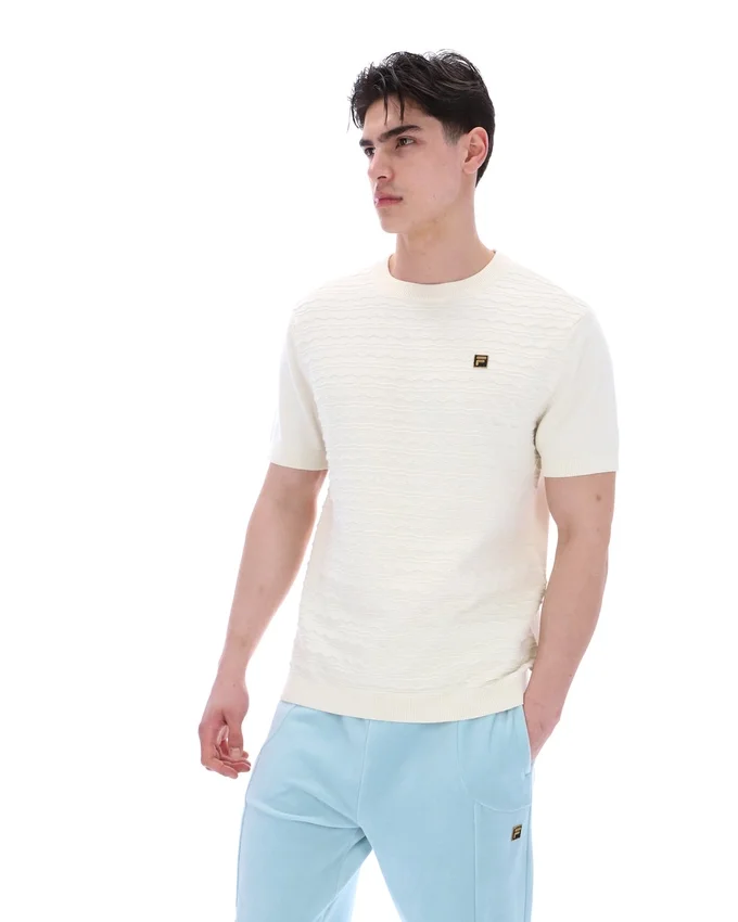 Camiseta de punto texturizado «Don» en color leche de coco