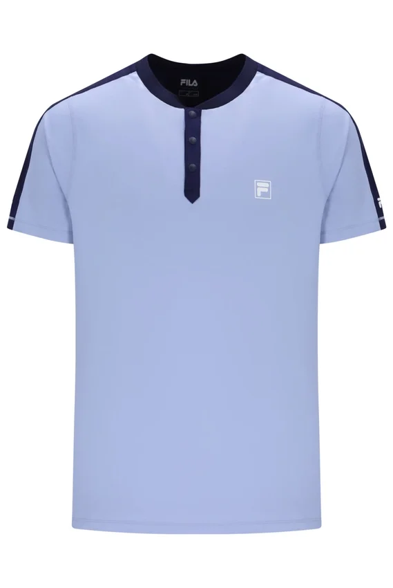 Camiseta de tenis para hombre con cuello Henry en azul