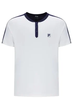 Camiseta de tenis para hombre con cuello Henry en blanco