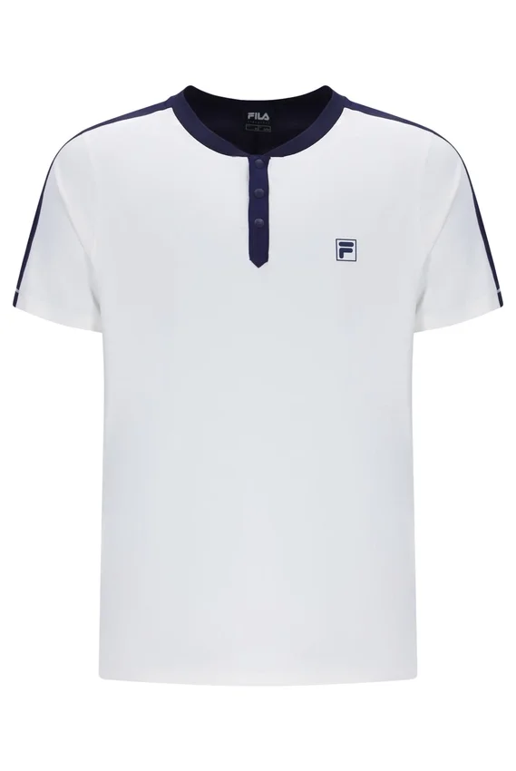 Camiseta de tenis para hombre con cuello Henry en blanco