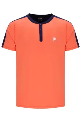 Camiseta de tenis para hombre con cuello Henry en naranja neón