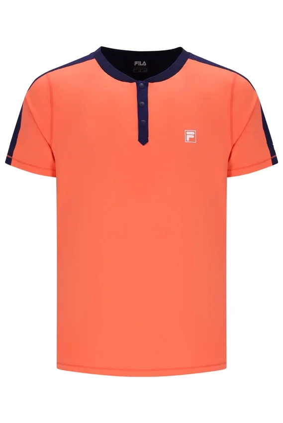 Camiseta de tenis para hombre con cuello Henry en naranja neón