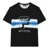 Camiseta deportiva casual de cuello redondo con estampado y mangas cortas para hombre, color negro