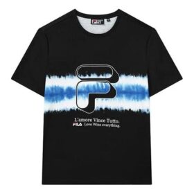 Camiseta deportiva casual de cuello redondo con estampado y mangas cortas para hombre, color negro