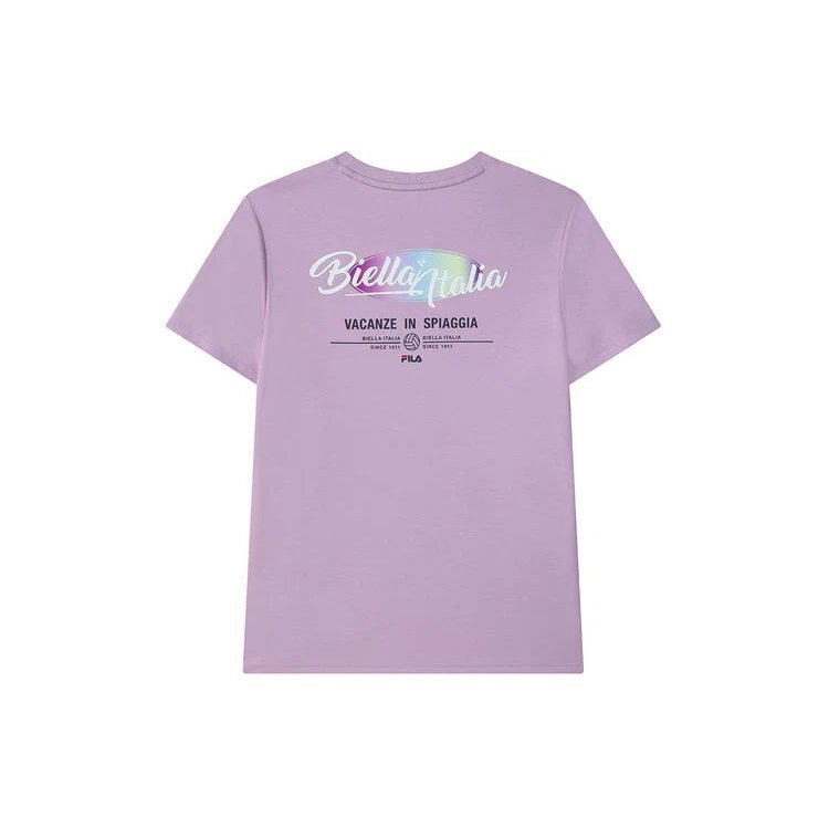 Camiseta deportiva casual de pantalones cortos con logo impreso, color púrpura