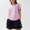 Camiseta deportiva casual de pantalones cortos con logo impreso, color púrpura