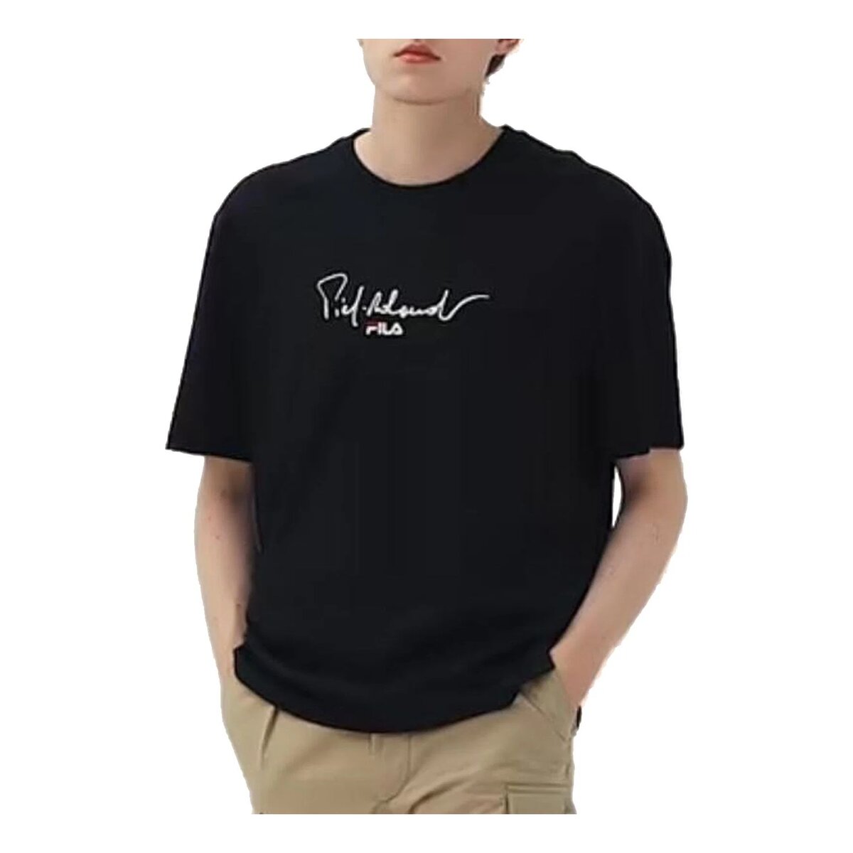 Camiseta deportiva casual de punto transpirable, cuello redondo y pantalones cortos, color negro