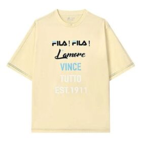 Camiseta deportiva holgada de cuello redondo y manga corta con estampado de letras y logotipo para hombre, color amarillo