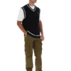 Camiseta sin mangas de punto texturizado Mellor en negro con ribetes