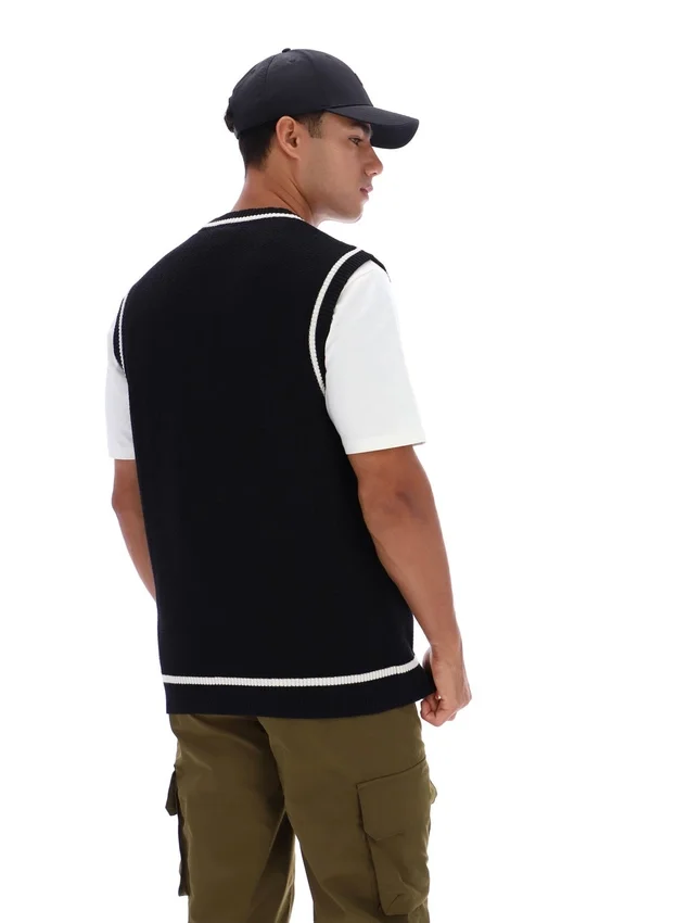 Camiseta sin mangas de punto texturizado Mellor en negro con ribetes