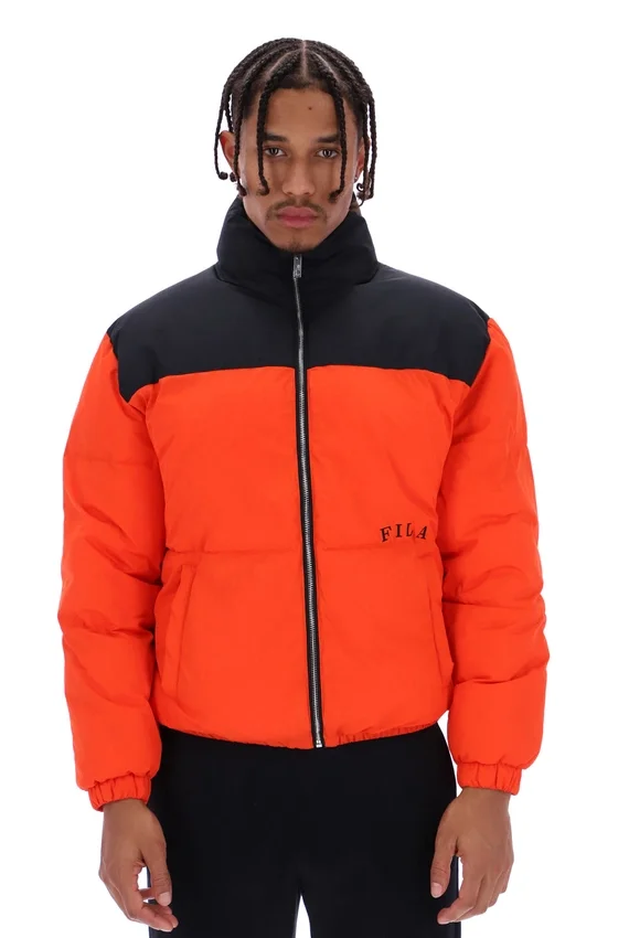 Chaqueta acolchada unisex Evan con paneles en color Tangerine Tango