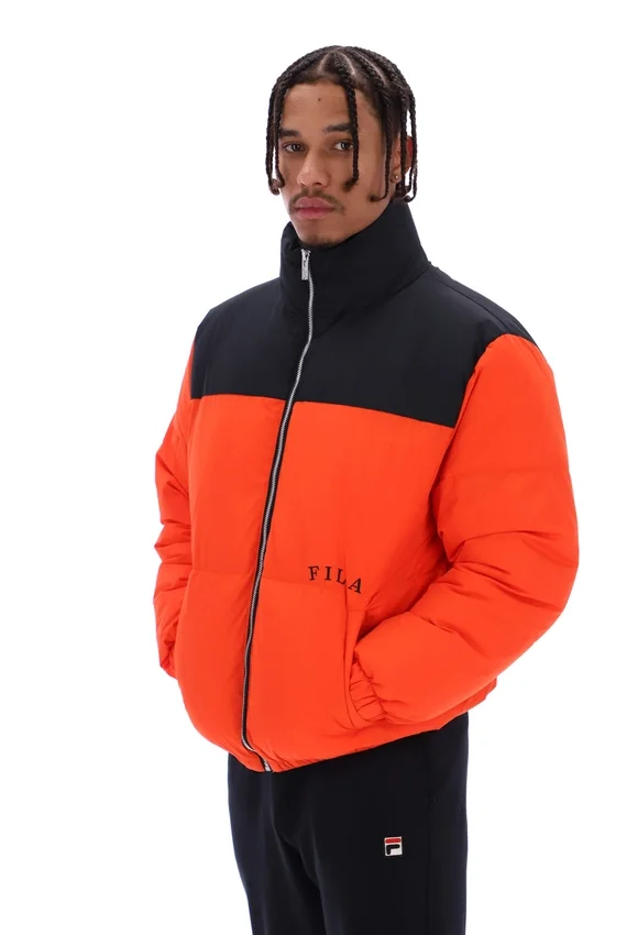 Chaqueta acolchada unisex Evan con paneles en color Tangerine Tango