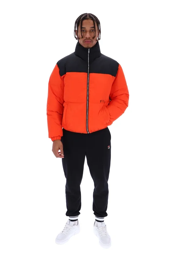 Chaqueta acolchada unisex Evan con paneles en color Tangerine Tango