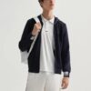 Chaqueta con capucha de punto con logotipo bordado, azul