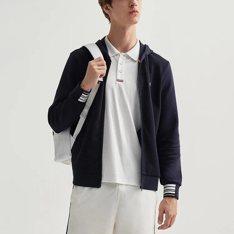 Chaqueta con capucha de punto con logotipo bordado, azul