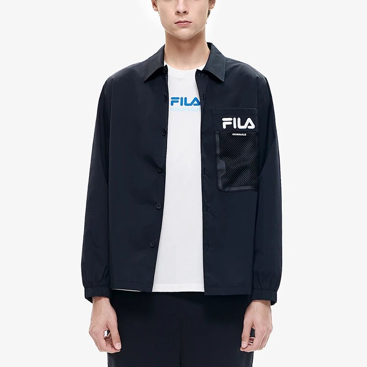 Chaqueta deportiva casual para hombre Fila con logotipo Alphabet, color negro