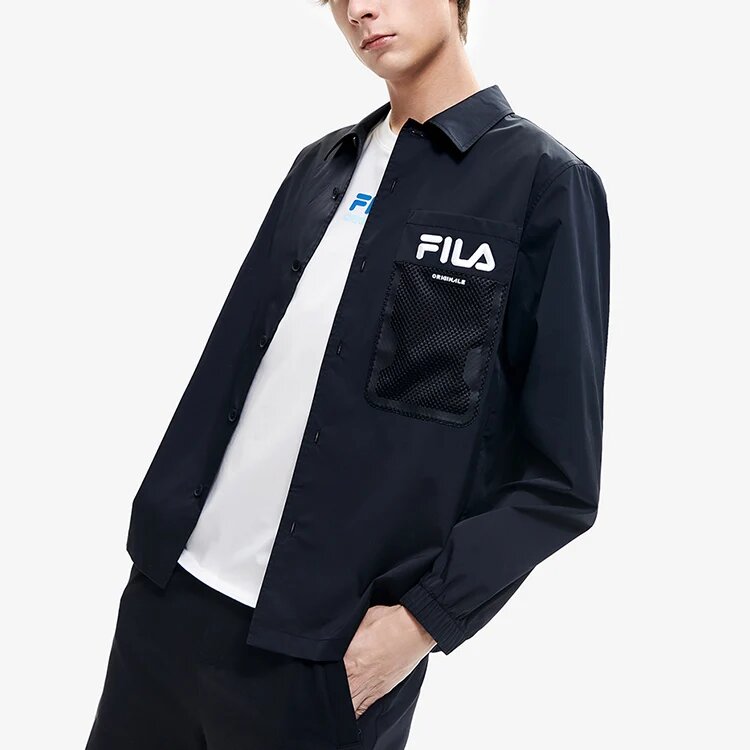 Chaqueta deportiva casual para hombre Fila con logotipo Alphabet, color negro
