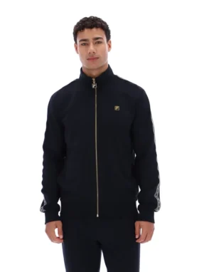 Chaqueta negra «Roman» con cremallera completa y detalles de cinta