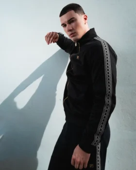 Chaqueta negra «Roman» con cremallera completa y detalles de cinta