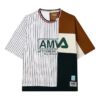 Fila x Mihara Yasuhiro/ Camiseta holgada de cuello redondo y manga corta con rayas entrecruzadas y bloques de color en contraste