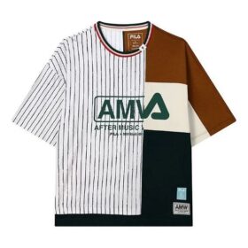Fila x Mihara Yasuhiro/ Camiseta holgada de cuello redondo y manga corta con rayas entrecruzadas y bloques de color en contraste