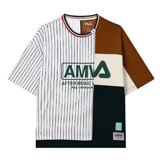 Fila x Mihara Yasuhiro/ Camiseta holgada de cuello redondo y manga corta con rayas entrecruzadas y bloques de color en contraste