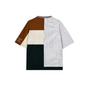 Fila x Mihara Yasuhiro/ Camiseta holgada de cuello redondo y manga corta con rayas entrecruzadas y bloques de color en contraste