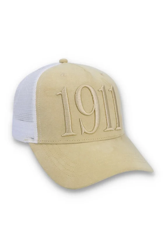 Gorra clásica beige Hazza Large 1911 con parte trasera de malla bordada