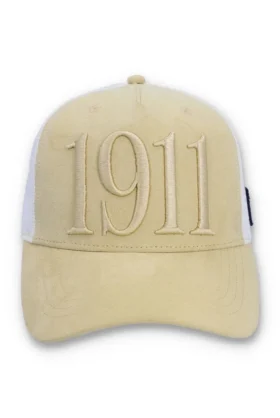Gorra clásica beige Hazza Large 1911 con parte trasera de malla bordada