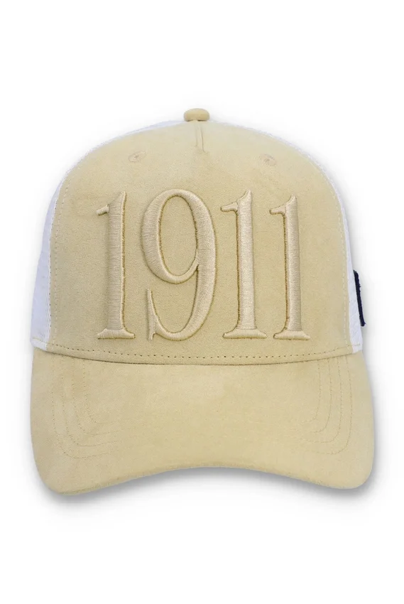 Gorra clásica beige Hazza Large 1911 con parte trasera de malla bordada