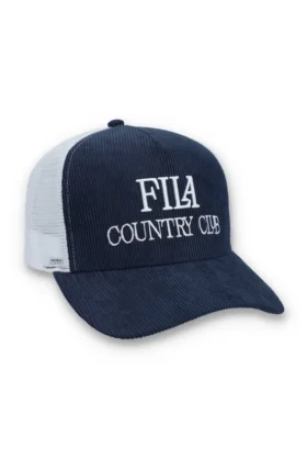 Gorra Cody de pana con parte trasera de malla y diseño bordado de Fila en azul marino