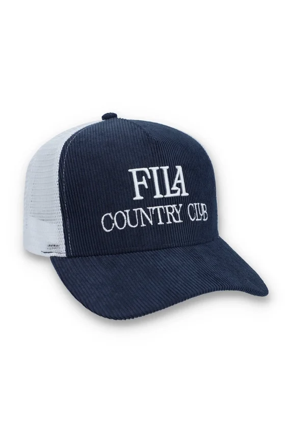 Gorra Cody de pana con parte trasera de malla y diseño bordado de Fila en azul marino