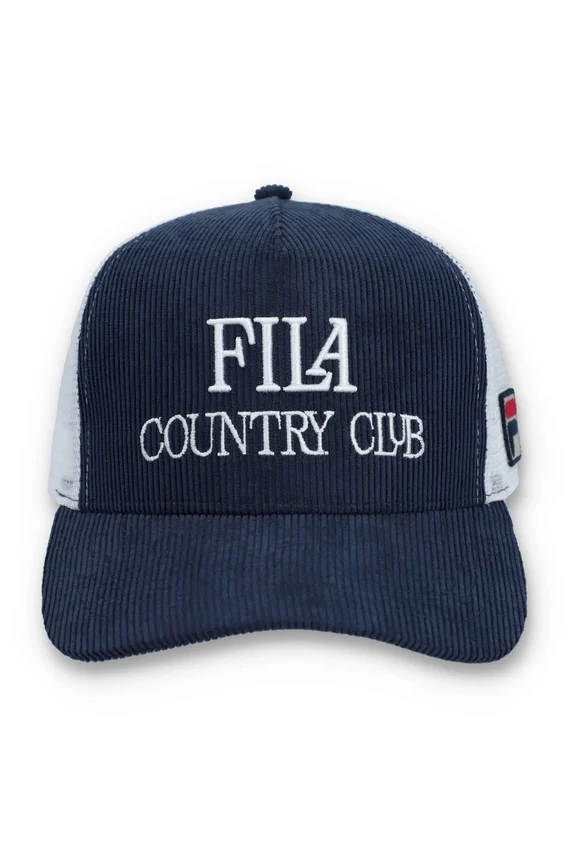 Gorra Cody de pana con parte trasera de malla y diseño bordado de Fila en azul marino