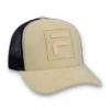 Gorra Turo grande F-Box de gamuza bordada en tonos similares con parte trasera de malla, color beige clásico